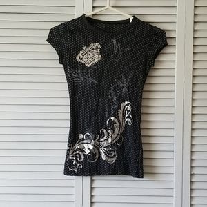 Dark Gray Polka Dot Metallic Print T-Shirt